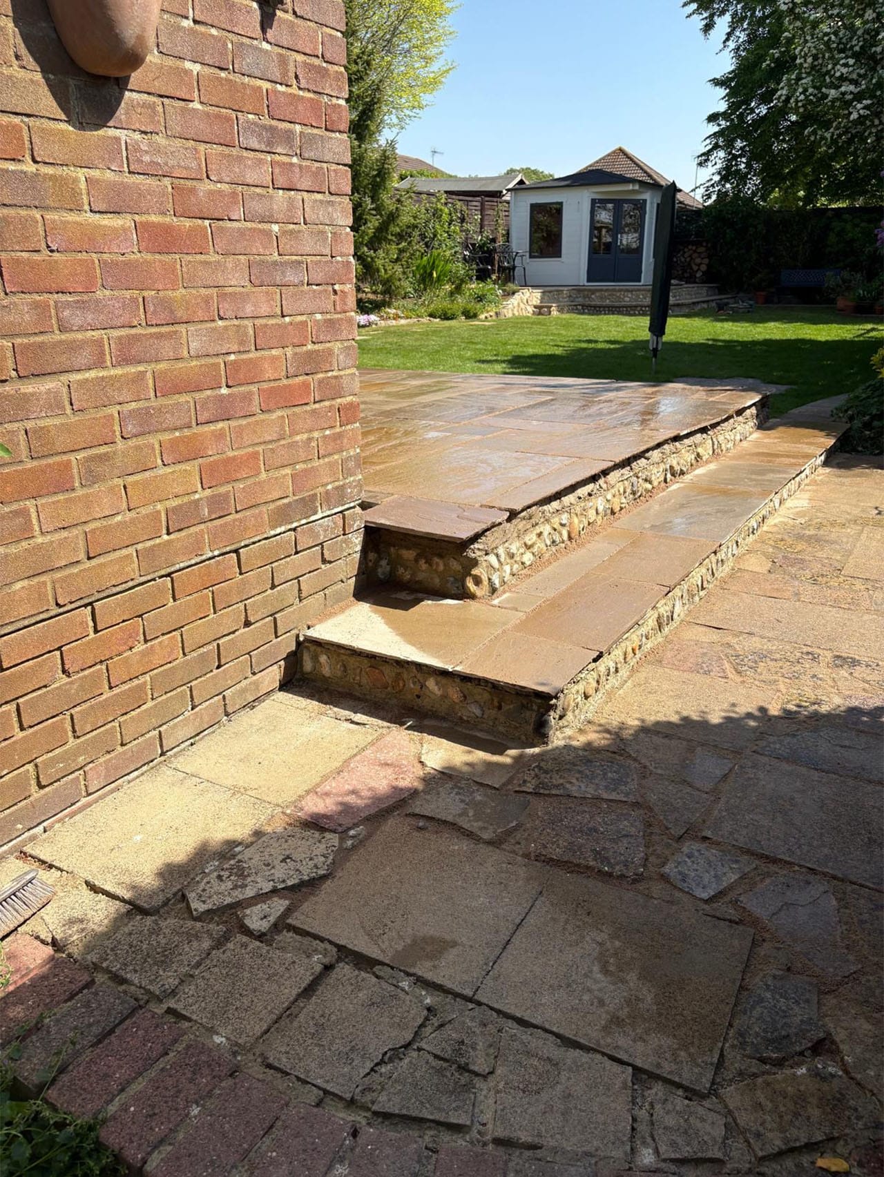 Stone patio steps installation
